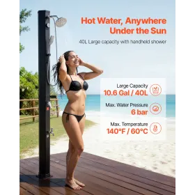 VEVOR 40L solopvarmet bruser, 205 cm brusehovedhøjde udendørs bruser, med håndholdt og fodhane, justering af varmt og koldt