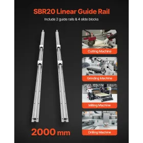 Linear Rail Kit, SBR20, 2Pcs 2000 mm (78.74 inch) Linear Motion Guide Rails and 4Pcs Bearing Slide Blocks, Fully Supported Shaft