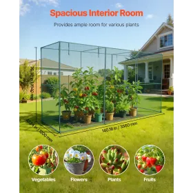 Crop Cage, 3.56 x 1.2 x 1.94 m Plant Protection Tent with Zippered Door, Wind-Resistant Tall Crop Cage, Easy to Install, Outdoor