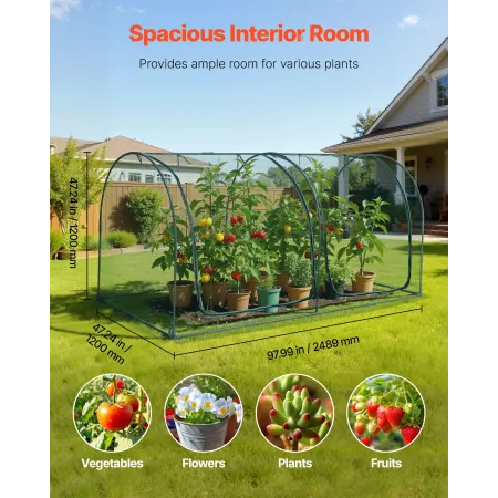 VEVOR Crop Cage, 2.48 x 1.2 x 1.2 m Plant Protection Tent with Zippered Door, Wind-Resistant Tall Crop Cage, Easy to Install, Ou