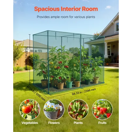 Crop Cage, 2.39 x 1.2 x 1.8 m Plant Protection Tent with Zippered Door, Wind-Resistant Tall Crop Cage, Easy to Install, Outdoor 