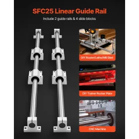 Linear Rail Kit, SFC25, 2Pcs 1000 mm (39.4 inch) Linear Motion Guide Rails and 4Pcs Bearing Slide Blocks, for DIY Engraving Mach