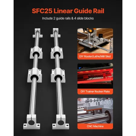 VEVOR Linear Rail Kit, SFC25, 2Pcs 1000 mm (39.4 inch) Linear Motion Guide Rails and 4Pcs Bearing Slide Blocks, for DIY Engravin