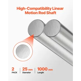 VEVOR 2PCS Linear Motion Rod, 25 mm x 1000 mm (0.98 x 39.4 in), SFC25 Carbon Steel Linear Rod Shaft, Anti Rust and High Precisio