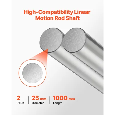 VEVOR 2PCS Linear Motion Rod, 25 mm x 1000 mm (0.98 x 39.4 in), SFC25 Carbon Steel Linear Rod Shaft, Anti Rust and High Precisio