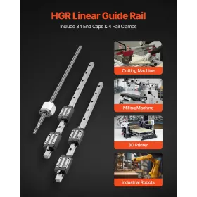 VEVOR Linear Rail Guide Kit, HGR20, 2 STK 600 mm (23,62 tommer) lineære skinner og 1 STK kugleskrue, 4 STK glideblokke, med