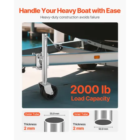 Trailer Jack with Wheel, 907 kg Load Capacity, Heavy Duty Swivel Boat Trailer Jack with PP Dual Wheel & Ergonomic Handle, 381-68