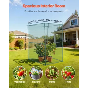 VEVOR afgrødebur, 1,2 x 1,2 x 1,8 m plantebeskyttelsestelt med lynlåsdør, vindafvisende højt afgrødebur, let at installere, ude