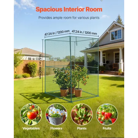 VEVOR Crop Cage, 1.2 x 1.2 x 1.8 m Plant Protection Tent with Zippered Door, Wind-Resistant Tall Crop Cage, Easy to Install, Out