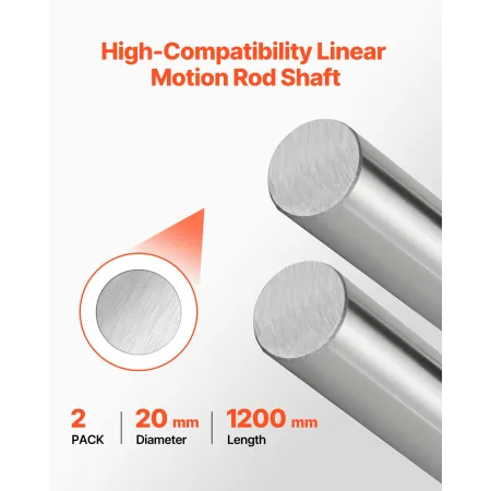 VEVOR 2 STK Linear Motion Rod, 20 mm x 1200 mm (0,79 x 47,24 in), SFC20 Carbon Steel Linear Rod Shaft, Anti Rust og High Precisi