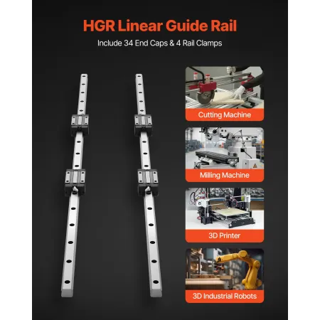 VEVOR Linear Rail Guide Kit, HGR20, 2 stk 1000 mm (39,4 tommer) lineære bevægelsesskinner og 4 stk lejer glideblokke, antirust