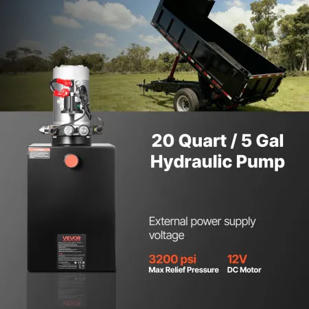 VEVOR 20 L Hydraulic Power Unit, Double Acting Dump Trailer Pump, 22 MPa Max Relief Pressure & 3.4 L/min Flow Rate, DC 12V Hydra