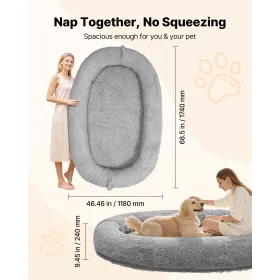 VEVOR Human Dog Bed, 1740 x 1180 x 240 mm Orthopedic Memory Foam Human Sized Dog Bed, Humans Pet Beds with Side Pocket, Handle &