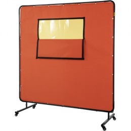Welding Curtain, 6' x 6', Welding Screen with Metal Frame & 4 Wheels, Fireproof Fiberglass w/ Transparent Window, for Workshop,