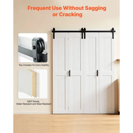 VEVOR Bifold Stalddør, 1829 x 2134 mm, MDF Bi-Fold Skydeskabsdøre, Hardwaresæt medfølger, H-Frame Pladsbesparende Design, Pr