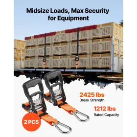 VEVOR Ratchet Straps, 38.1 mm x 1.8 m, Heavy Duty Tie Down Straps with Carabiners, 1100 kg Break Strength, Carry Bag, Tie Down R