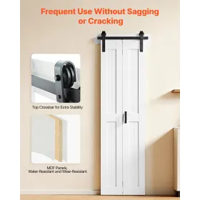 VEVOR Bifold Barn Door, 609 x 2134 mm, MDF Bi-Fold Sliding Closet Doors, Hardware Kit Included, H-Frame Space-Saving Design, Nee