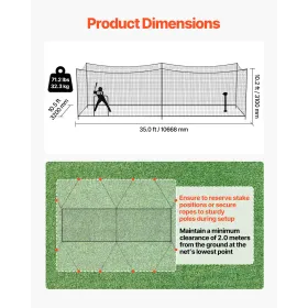 Baseball Batting Cage, 10668 x 3200 x 3100mm Freestanding Portable Batting Cage, Hitting Cages with 45-Ply Knotted HDPE & Long P