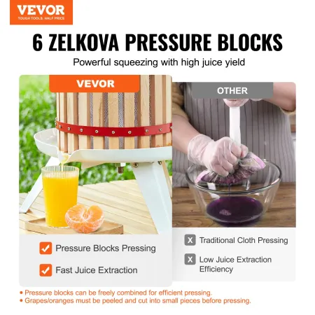 Frugtvinpresse, 3,2 gallon/12L, massiv trækurv med 6 blokke