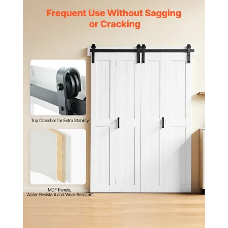 VEVOR Bifold Barn Door, 1524 x 2134 mm, MDF Bi-Fold Sliding Closet Doors, Hardware Kit Included, H-Frame Space-Saving Design, Pr