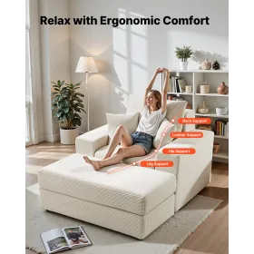 VEVOR Chaise Lounge Chair, 1115 mm Boneless Modular Chaise Lounge Indoor, Oversized Corduroy Reading Chair with Throw Pillows & 