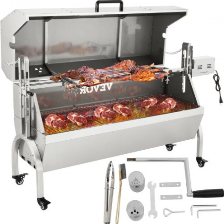 Lam Rotisserie, 132 kg kapacitet, rustfrit stål svine lam spytte grill raster, med 40w motor og justerbar højde låsbar