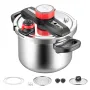VEVOR Pressure Cooker, 6L Pressure Cooker Stainless Steel, Pressures Canner with Steaming Rack, Tempered Glass Lid, Three Pressu