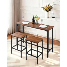 Bar Table, 3PCS 1193.8mm Bars Tables Set, Bar Tables and Chair Set with Rounded Edge Design, Rectangular Pub Table with Two Stoo