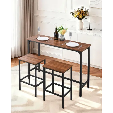 VEVOR Bar Table, 3PCS 1193.8mm Bars Tables Set, Bar Tables and Chair Set with Rounded Edge Design, Rectangular Pub Table with Tw