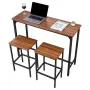 Bar Table, 3PCS 1193.8mm Bars Tables Set, Bar Tables and Chair Set with Rounded Edge Design, Rectangular Pub Table with Two Stoo