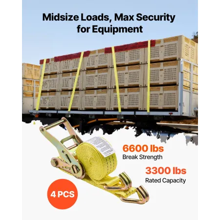 VEVOR skraldestropper, 38,1 mm x 3 m, kraftige bindestropper med dobbelt J-krog, 3000 kg brudstyrke, bæretaske, bindebånd