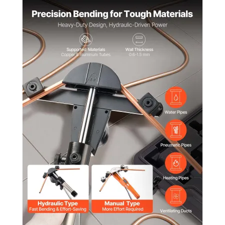 VEVOR Hydraulic Tubing Bender Kit, 6 mm to 22 mm, Copper Tube Pipe Bender, HVAC Bending Tool Set, 90° Bend, with 7 Aluminium All