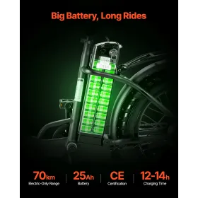 Electric Bike, 250W Folding Electric Bicycle for Adults with 25Ah Large Removable Battery, 36V 25 km/h Brushless Motor, Up to 70