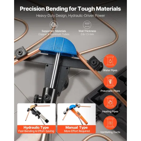 Hydraulic Tubing Bender Kit, 6 mm to 22 mm, Copper Tube Pipe Bender, HVAC Bending Tool Set, 90° Bend, with 7 Color Aluminium All