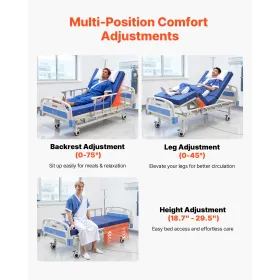 VEVOR Premium 3 Function Full Electric Hospital Bed, Electric Medical Bed with Backrest, Legrest & Height Adjustment, 127mm Lock