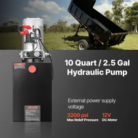 VEVOR 10 L Hydraulic Power Unit, Single Acting Dump Trailer Pump, 22 MPa Max Relief Pressure & 3.4 L/min Flow Rate, DC 12V Hydra