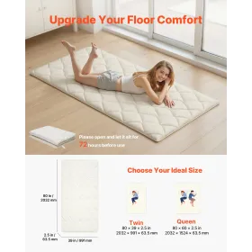 VEVOR Japanese Tatami Mat, Twin Size Foldable Japanese Tatami Mattress, Futon Mattress with Storage Bag & Fastener, 9-Layer Floo