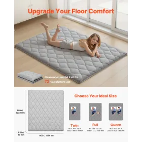 Japanese Tatami Mat, Queen Size Foldable Japanese Tatami Mattress, Futon Mattress with Storage Bag & Fastener, 9-Layer Floor Mat