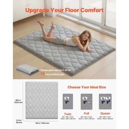 VEVOR Japanese Tatami Mat, Queen Size Foldable Japanese Tatami Mattress, Futon Mattress with Storage Bag & Fastener, 9-Layer Flo