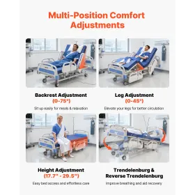 Premium 5 Function Full Electric Hospital Bed, Electric Medical Bed with Trendelenburg & Reverse Trendelenburg, 127mm Locking Ca