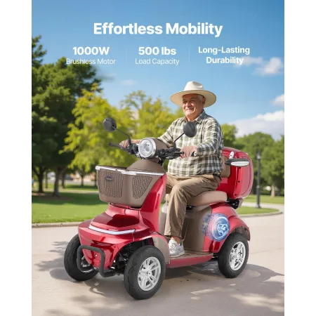 Heavy Duty 4-Wheel Mobility Scooters for Seniors & Adults, 500lbs Capacity, 35 KM 3-Speed Long Range, 1000W All Terrain Electric