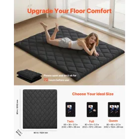 Japanese Tatami Mat, Queen Size Foldable Japanese Tatami Mattress, Futon Mattress with Storage Bag & Fastener, 9-Layer Floor Mat