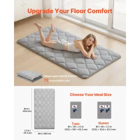 VEVOR Japanese Tatami Mat, Twin Size Foldable Japanese Tatami Mattress, Futon Mattress with Storage Bag & Fastener, 9-Layer Floo