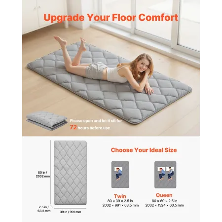 VEVOR Japanese Tatami Mat, Twin Size Foldable Japanese Tatami Mattress, Futon Mattress with Storage Bag & Fastener, 9-Layer Floo