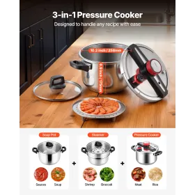 Pressure Cooker, 9L Pressure Cooker Stainless Steel, Pressures Canner with Steaming Rack, Tempered Glass Lid, Three Pressures Se
