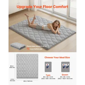 Japanese Tatami Mat, Queen Size Foldable Japanese Tatami Mattress, Futon Mattress with Storage Bag & Fastener, 9-Layer Floor Mat