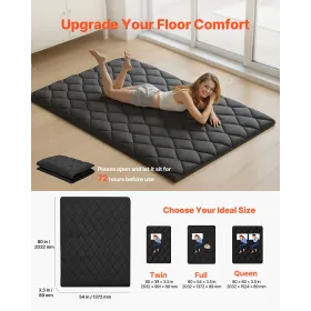 Japanese Tatami Mat, Full Size Foldable Japanese Tatami Mattress, Futon Mattress with Storage Bag & Fastener, 9-Layer Floor Mat 