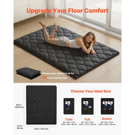 Japanese Tatami Mat, Full Size Foldable Japanese Tatami Mattress, Futon Mattress with Storage Bag & Fastener, 9-Layer Floor Mat 