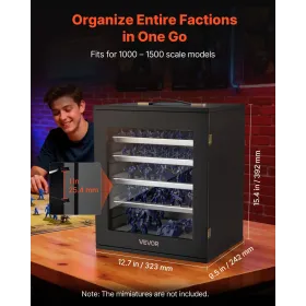 VEVOR Miniatures Storage Case, Fits for 1:1000-1:1500 Scale Models, Wooden Miniatures Display Holder with 5 Tray & 11 Slots, Cle