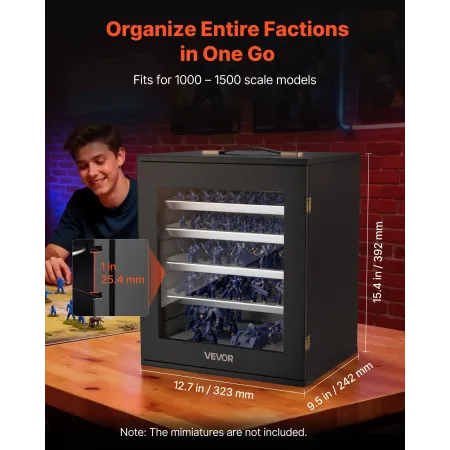 Miniatures Storage Case, Fits for 1:1000-1:1500 Scale Models, Wooden Miniatures Display Holder with 5 Tray & 11 Slots, Clear Vie